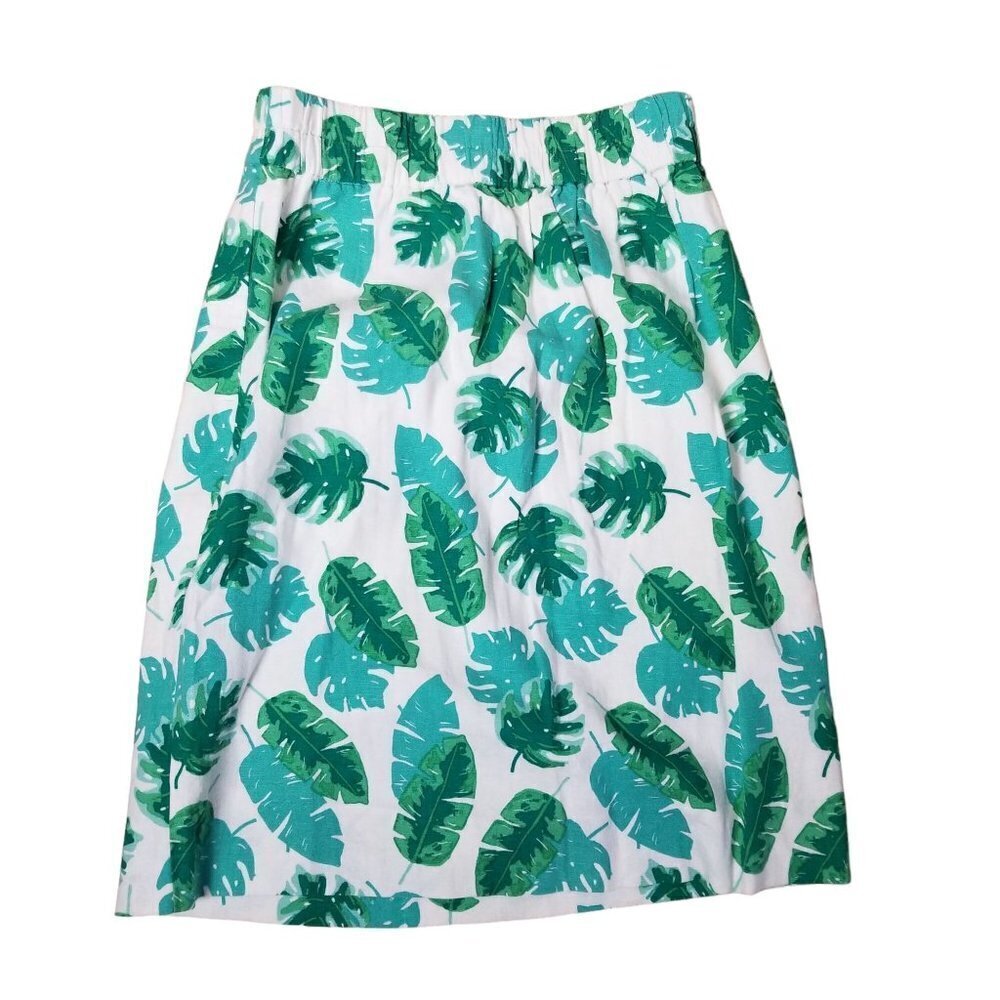 J. Crew Skirt Womens XS X-small Knee Length Green Tropical Linen Blend Vacation